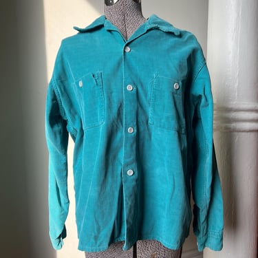 50’s light blue corduroy loop neck button down shirt 