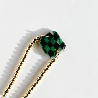 Dainty Stackable Bracelets for Women, Square Polymer Clay Bracelet, 9" Gold Plated Adjustable Bracelet, Black and Green | BLACK FOREST 
