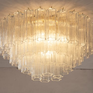 Large ceiling light with clear Murano glass Tronchi, ceiling chandelier diameter 65 cm design vintage style Made in Italy 