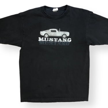 Vintage 90s Ford Mustang Car Portrait Faded Black Graphic Racing T-Shirt Size Large/XL 