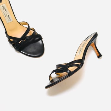 Vintage 90s 00s Jimmy Choo Black Leather High Heel Sandals