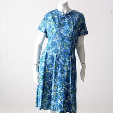 vintage 50s blue floral dress 