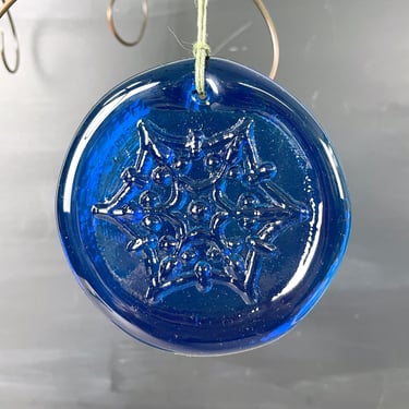 Snowflake pressed glass suncatcher ornament - vintage handmade art glass 