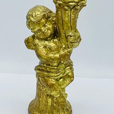 Vintage Gold Candle Stick Musical Angel -7 inches High- Holiday Decoration 