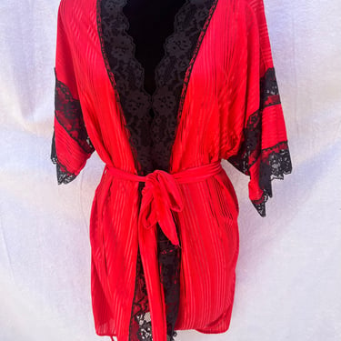 Nite Images Robe, Red Lace Robe, Vintage Lingerie, Red and Black Lace Lingerie, Red Jacket, Smoking Jacket, 
