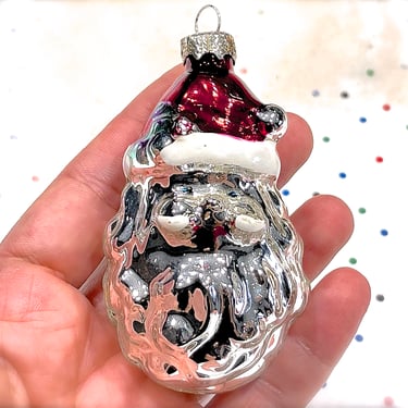 VINTAGE: Thick Glass Figural Santa Ornament - Christmas Ornament - Holiday Decor 
