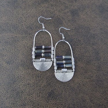 Iridescent glass and silver ethnic earrings 