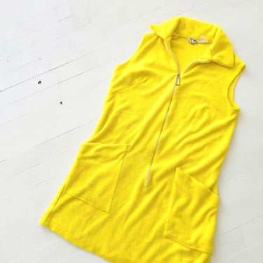 1970s Catalina Canary Yellow Terrycloth Top / Beach Cover-up 