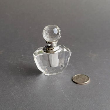 Oleg Cassini cut crystal perfume bottle Art Deco style tiny perfumer Vintage vanity decor 