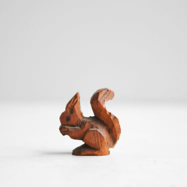 Vintage Tiny Hand Carved Wood Squirrel Figurine 