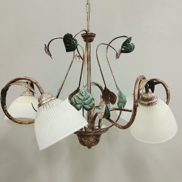 Vintage Metal Chandelier | Hand-painted | Tole Chandelier | Five Arm Chandelier | Italy | 80s | 