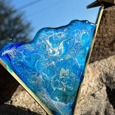 Diamond Shape Mirror Mid Century Style Resin Wall Hanging 