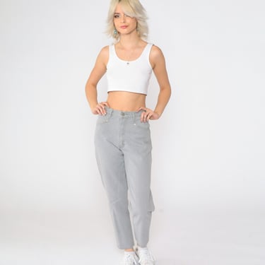 Vintage Gitano Jeans 80s 90s Grey High Waisted Ribbed Yoke Tapered Jeans Denim Pants Mom Jeans 1990s Small 