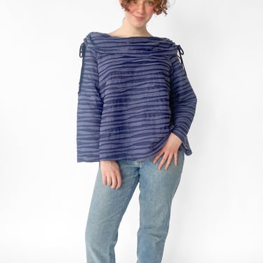 Y2K Blue Textured Striped Top, sz. 1XL