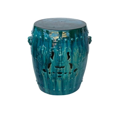 Asian Green Turquoise Glaze Round Lotus Pattern Ceramic Garden Stool Table ws3559E 
