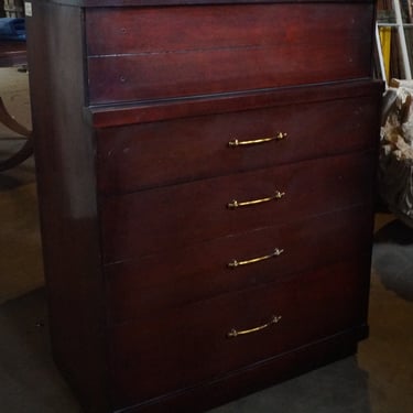 4 Drawer Red Wood Dresser w Gold Pulls
