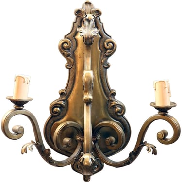 1910's Antique French Baroque Revival Bronze Two-Light Wall Sconce Light 
