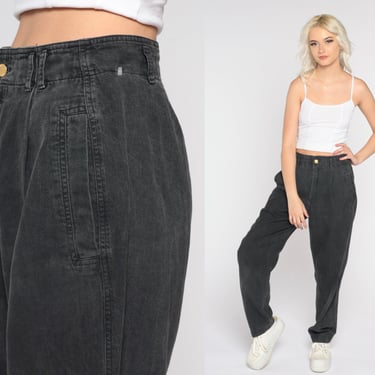 90s Black Jeans Pleated Mom Jeans Liz Claiborne High Waisted Denim Pants Tapered Retro Grunge Basic Plain Streetwear Vintage 1990s Medium 29 