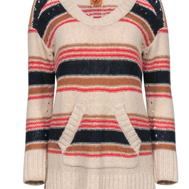 Tory Burch - Cream Navy, & Red Knit Sweater w/ Front Pocket Sz S