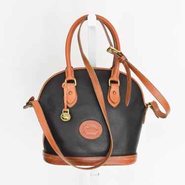 Vintage 1990s Dooney & Bourke Norfolk Handbag | Black and Tan All Weather Leather 