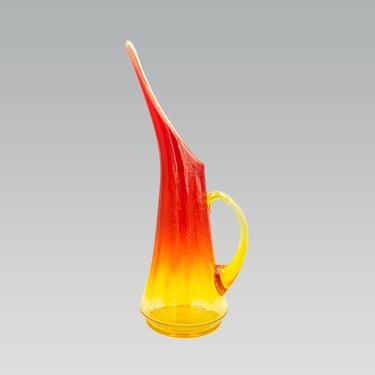 Kanawha Tangerine Crackle Glass Pitcher Vase | Vintage Mid Century Modern Amberina Glassware 