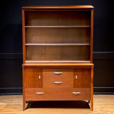 Restored Drexel Profile Walnut Hutch China Cabinet by John Van Koert - Mid Century Modern Display Case MCM Furniture 