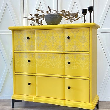 Beautiful Yellow Boho Dresser Entry Table Accent Cabinet Chest of Drawers 