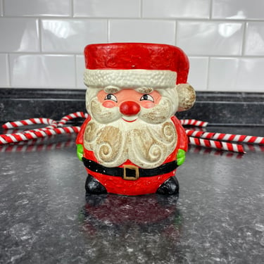 Vintage Santa Clause Planter Vase, Santa Standing with mischievous look on his face, Ceramic Santa Figurine, Vintage Kitschy Christmas Santa 