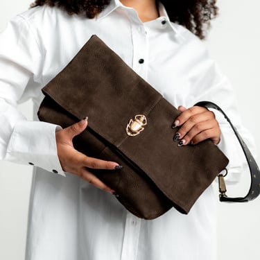 Brown Nubuck Leather Foldover Scarab Spritz Bag