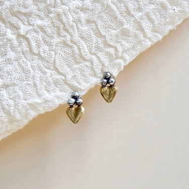 Sacred Heart Studs -Oxidized Brass + Sterling Silver