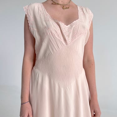 Hand Made 1930's Pale Pink Floral Embroidered Silk Slip Dress