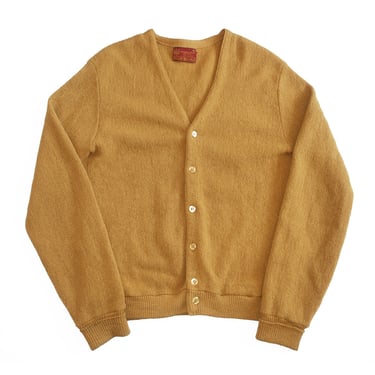 vintage cardigan / mustard cardigan / 1960s Sears fuzzy wool alpaca knit mustard Kurt Cobain cardigan Medium 