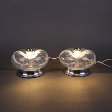 Murano Glass Table Lamps Pair | Vintage Bubble Glass Lamps | Mid-Century Modern Bedside Lighting 