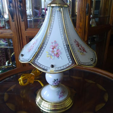 VINTAGE  Touch Table Lamp, Glass and Ceramic  Floral Lamp, Home Decor 