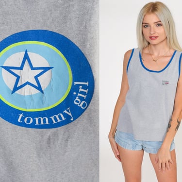 Tommy Hilfiger Shirt 00s Tank Top Tommy Girl Ringer Tee Grey Tommy Jeans Shirt Retro Tee Vintage Streetwear Y2K Aesthetic Small S 
