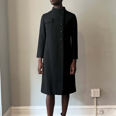Christian Dior for Saks Black Cotton Blend Overcoat 1960s 