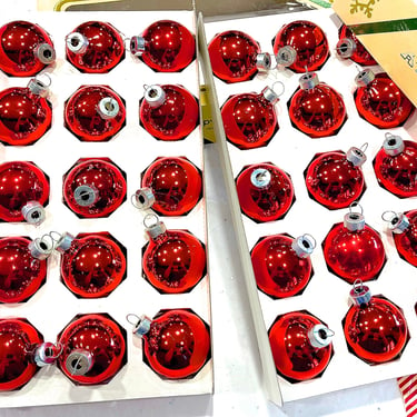 VINTAGE: 30 Red Glass Ornaments in Box  - Pyramid Glass Ornaments - Mercury Glass - Christmas - SKU 24 25-B-00040101 