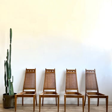 Four Cane Back Dining Chairs with Upholstery Service