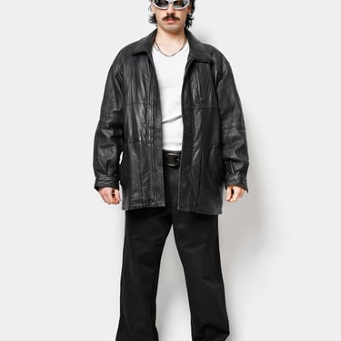 Vintage 90s Perry Ellis Black Leather Jacket Men, | Mezcal +