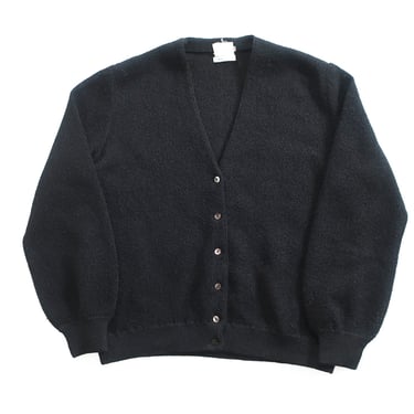 vintage black cardigan / 50s cardigan / 1950s black alpaca knit fuzzy grandpa Kurt Cobain cardigan Small 