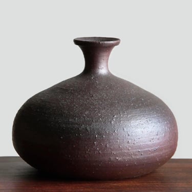 Bizen Pottery Wide Style Flower Vase | Japanese Ceramic 