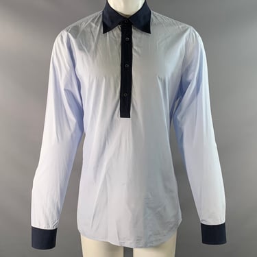 PRADA Size XL Navy Light Blue Cotton Long placket Long Sleeve Shirt