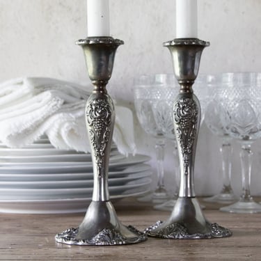 Pair of Candle Holders, Silver Plated Vintage Godinger Candlestick Holders, Set of Two 