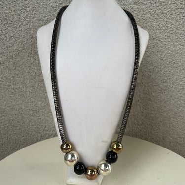 Vintage bold modern silver black bronze tones necklace rolled chain round beads by efm 