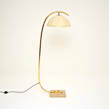 Vintage Italian Brass and Travertine Arc Floor Lamp