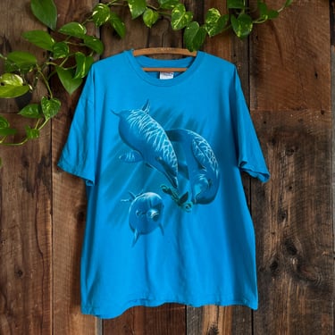 Vintage 90s Nature T big print ocean dolphin sea turtle cute stoner shirt size XL 