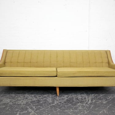 Vintage MCM 4 seater green fabric upholstered sofa | Free delivery only in NYC and Hudson Valley areas 