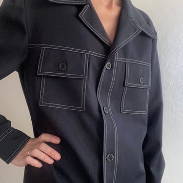 retro navy menswear stitched blouse large 