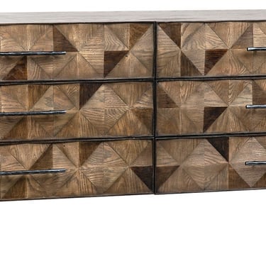 Stunning Oak Wood 6 Drawer Dresser and Forged Iron Base by Terra Nova Furniture Los Angeles 
