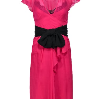 Diane von Furstenberg - Lace Trim Hot Pink Silk Wrap Dress Sz 0